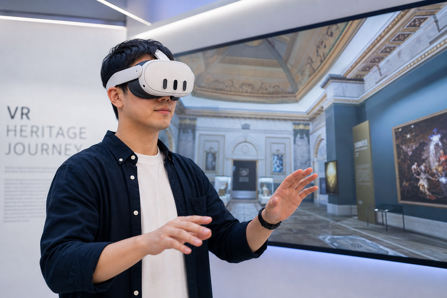 Visitor experiencing National Heritage VR Tour in immersive environment